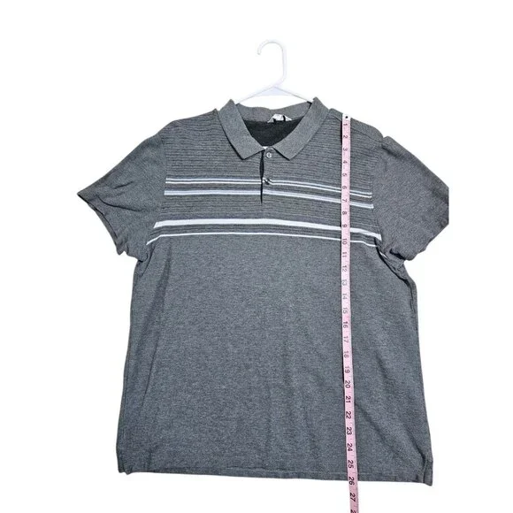 Calvin Klein Mens Large Gray Striped Polo Shirt Cotton Casual Preppy Classic Y2K - Picture 7 of 7